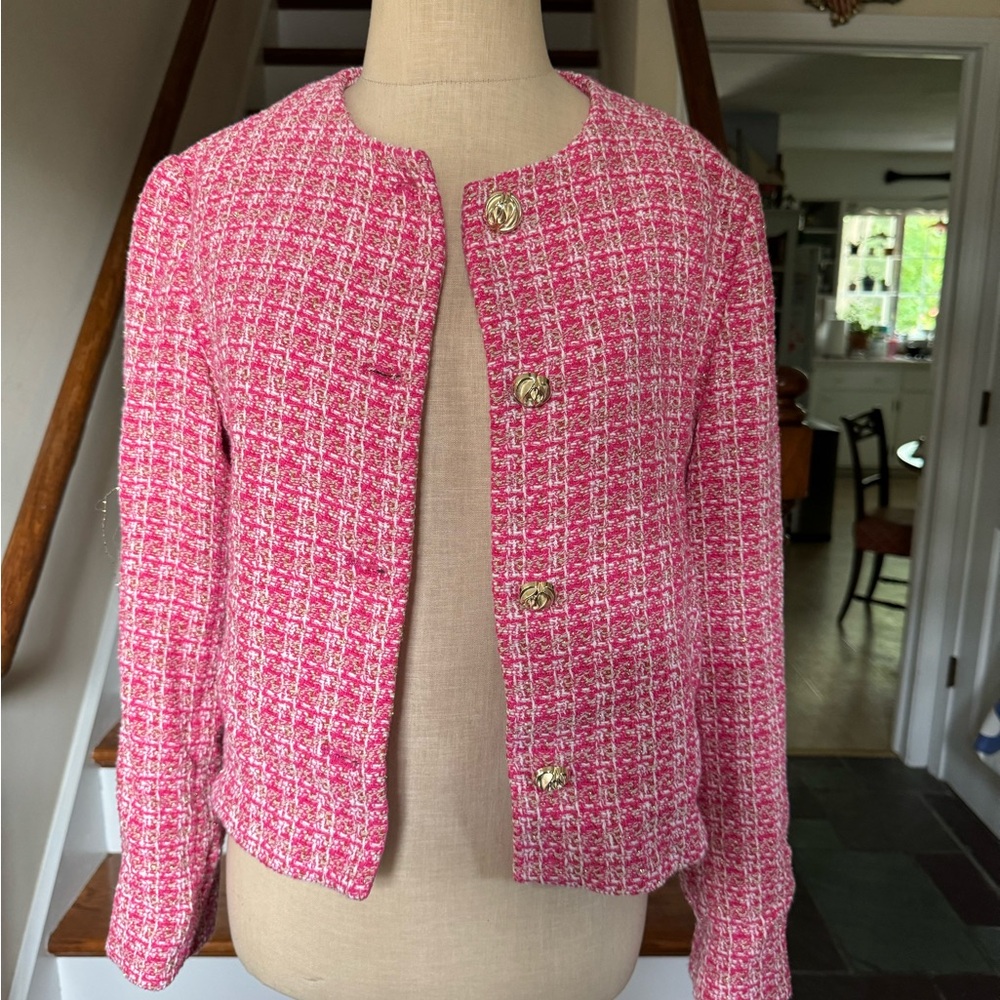 Zara Pink and Gold Blazer with Boucle Texture